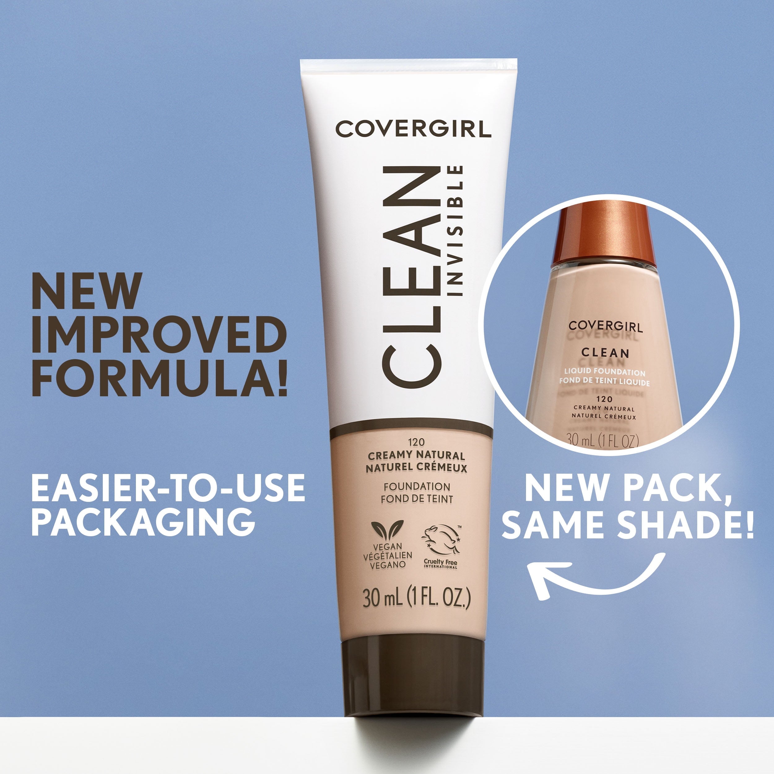 COVERGIRL Clean Invisible Liquid Foundation, 101 Porcelain, 1.0 fl oz