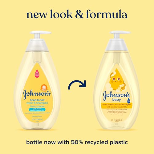 Johnson's Baby Head-To-Toe 2 in 1 Tear Free Wash & Shampoo with Aloe Vera and Vitamin B5, Safe and Gentle for Newborns and Delicate Skin, Hypoallergenic and pH Balanced, 27.1 Fl Oz
