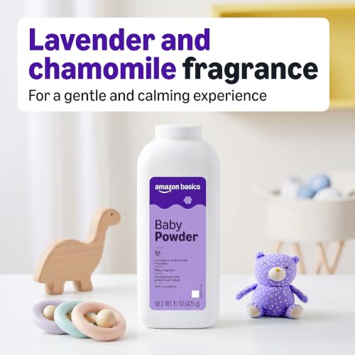 Amazon Basics Lavender and Chamomile Cornstarch Baby Powder, Hypoallergenic, 15 oz, 1 Pack