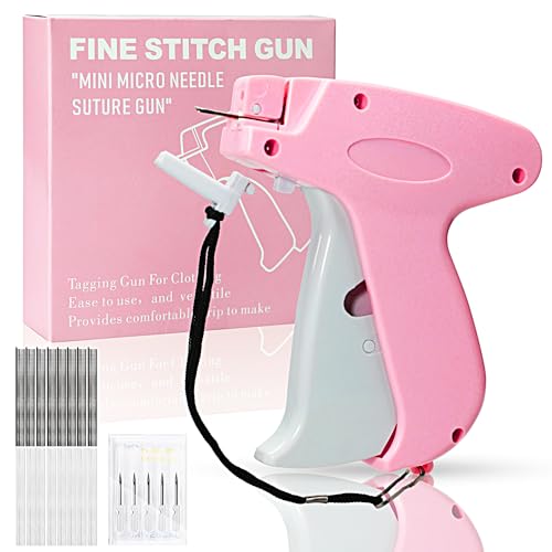 2026 New Stitch Gun for Clothes, Handheld Quick Clothing Fixer Sewing Kit with 1000 Black & 1000 White Fasteners, 6 Replacement Needles, Pink