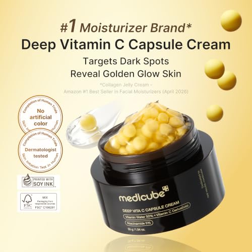 medicube Capsule Cream with Deep Vitamin C | Liposome Vitamin C Golden Capsule for Radiance & Firm-Looking Skin | Hydrating Glow Gel Texture | Korean Skincare, 1.94 oz