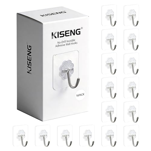 16 Pack Crystal Clear Adhesive Hooks for Hanging, Heavy Duty 22lb Sticky Hooks, Invisible Clear Wall Hooks No Drill No Damage, Waterproof Shower Hooks for Bathroom Kitchen Towel Keys