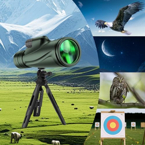 Monocular Telescope 80 x 100 High Powered Monoculars for Adults with Tripod, Monocular for Smartphone Suitable for Bird Watching Larger Vision Monoculars for Adults with BAK4 Prism & FMC Lens Green