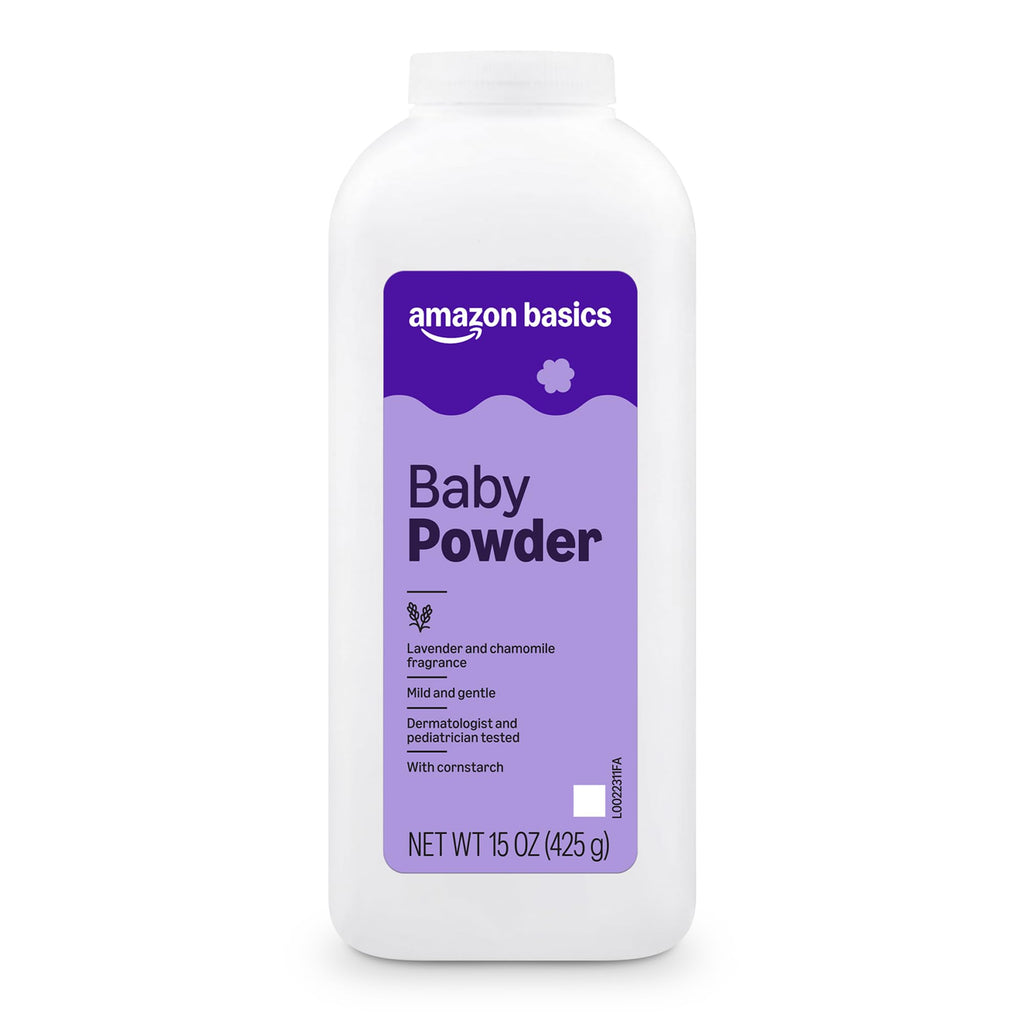 Amazon Basics Lavender and Chamomile Cornstarch Baby Powder, Hypoallergenic, 15 oz, 1 Pack