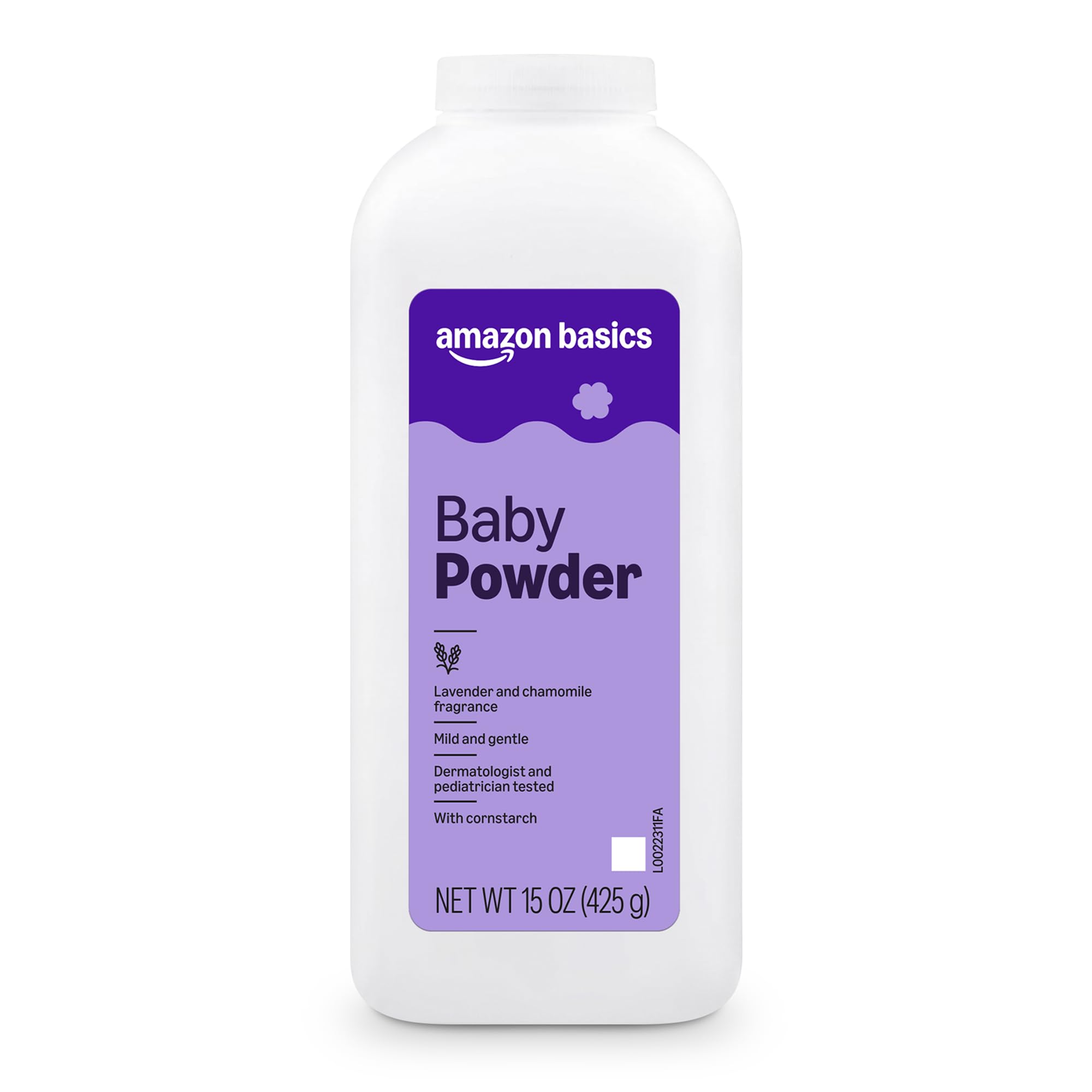 Amazon Basics Lavender and Chamomile Cornstarch Baby Powder, Hypoallergenic, 15 oz, 1 Pack