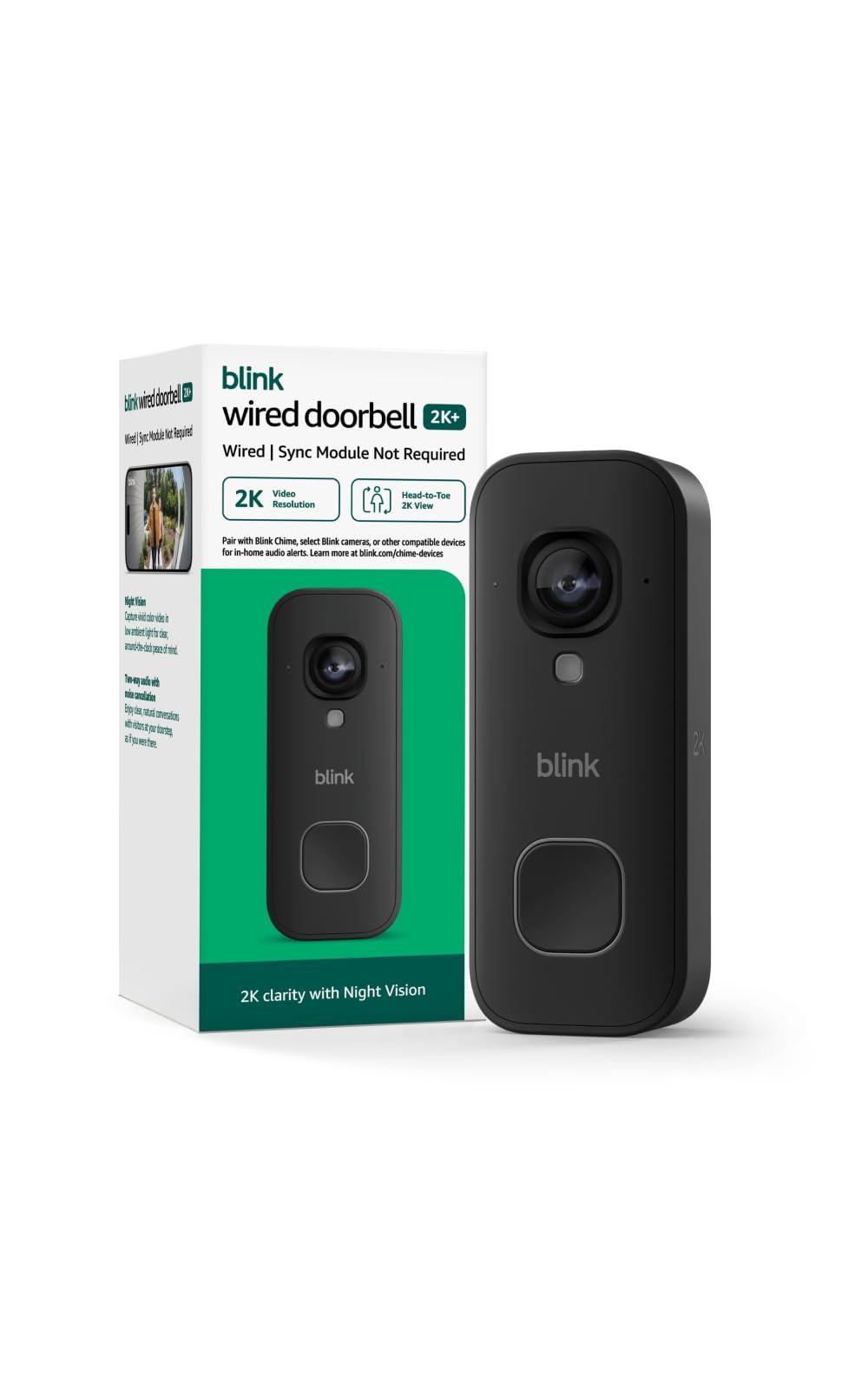 Introducing Blink Wired Doorbell 2K+ — Head-to-Toe 2K video doorbell, continuous hardwired power, pair with Alexa or Blink Ch