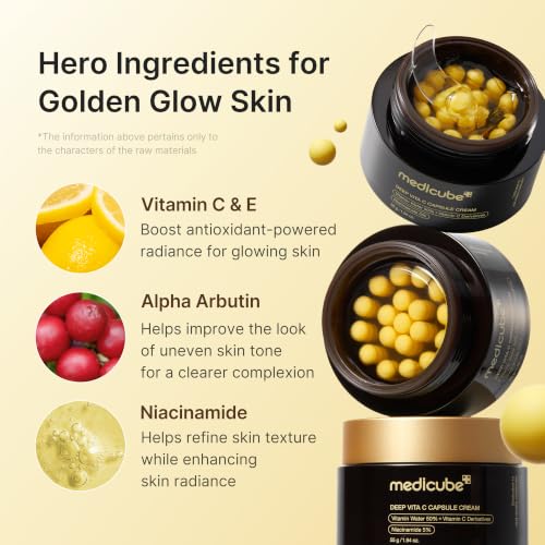medicube Capsule Cream with Deep Vitamin C | Liposome Vitamin C Golden Capsule for Radiance & Firm-Looking Skin | Hydrating Glow Gel Texture | Korean Skincare, 1.94 oz