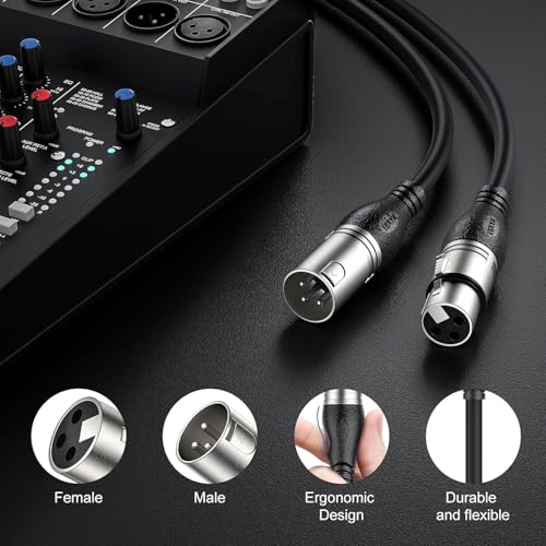 EBXYA XLR Cable 50ft 2 Packs - Premium Balanced Microphone Cable with 3-Pin XLR Male to Female Mic Speaker Cable, Black