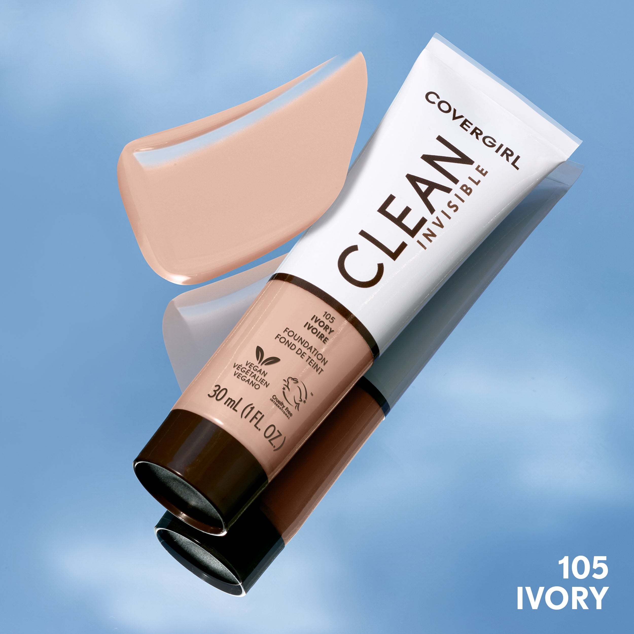 COVERGIRL Clean Invisible Liquid Foundation, 105 Ivory, 1.0 fl oz