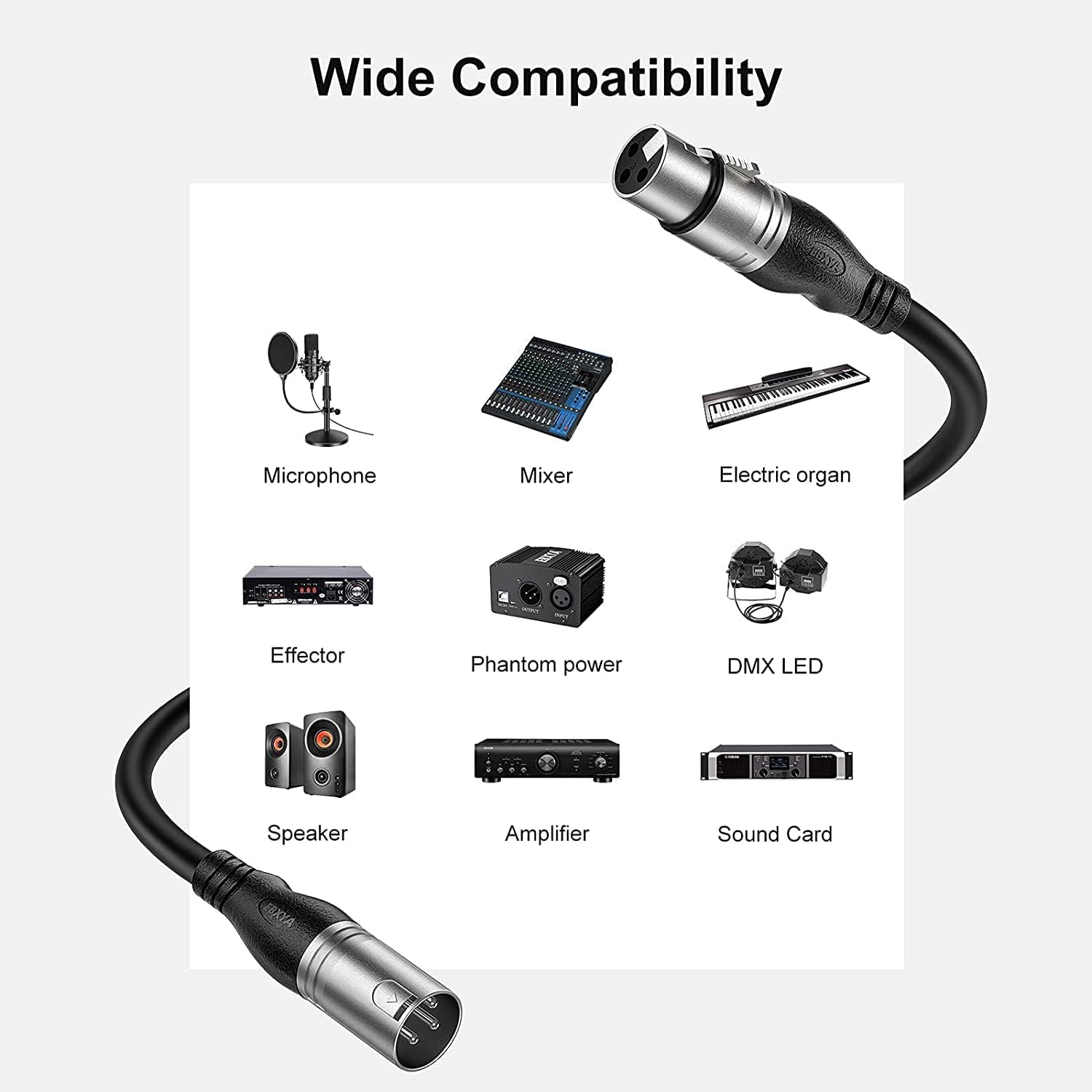 EBXYA XLR Cable 50ft 2 Packs - Premium Balanced Microphone Cable with 3-Pin XLR Male to Female Mic Speaker Cable, Black