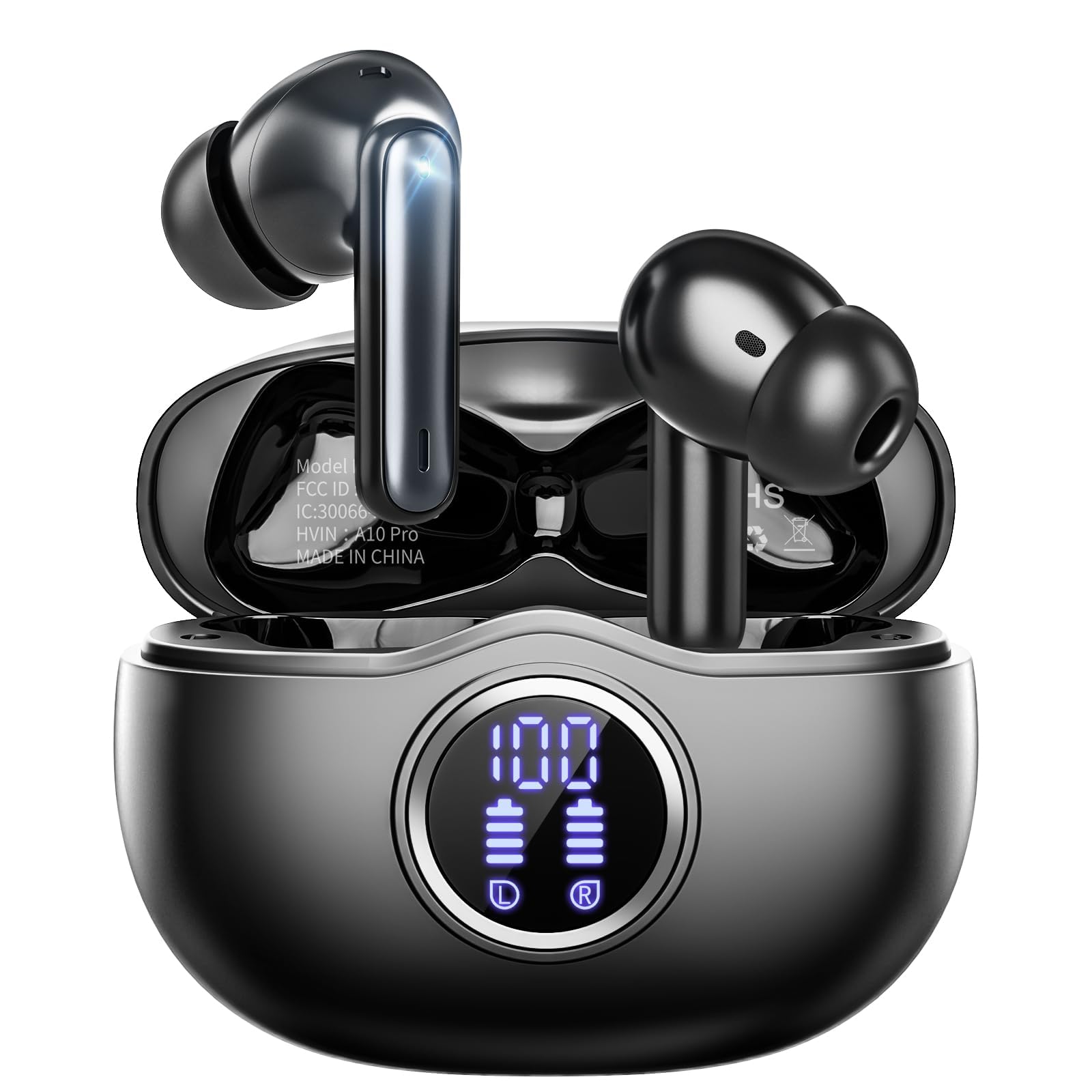 Fhumsh Wireless Earbuds, Bluetooth 5.3 Headphones HiFi Stereo 50H Playback LED Digital Display Ear Buds with ENC Noise Cancel