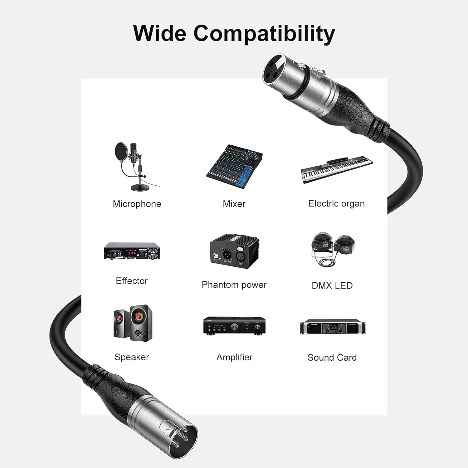 EBXYA XLR Cable 50ft 2 Packs - Premium Balanced Microphone Cable with 3-Pin XLR Male to Female Mic Speaker Cable, Black