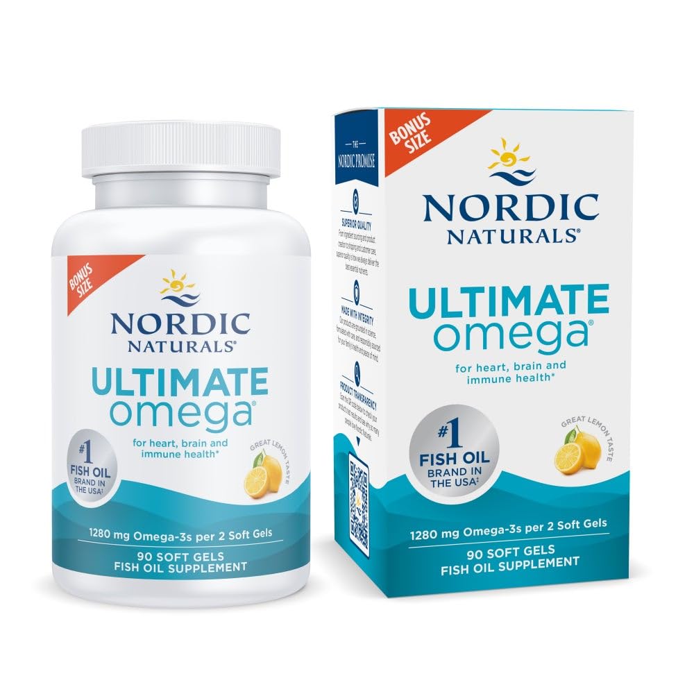 Nordic Naturals Ultimate Omega, Lemon Flavor - 90 Soft Gels - 1280 mg Omega-3 - High-Potency Omega-3 Fish Oil Supplement with