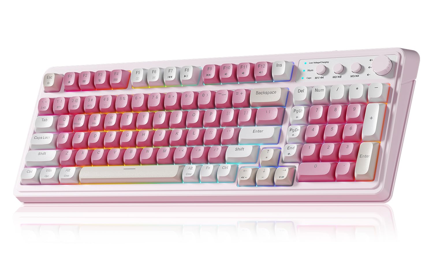AULA 99 Key Keyboard, Wireless Gaming Keyboard Bluetooth Computer Keyboards Creamy Cute with Number Pad RGB Backlit Tri-Mode
