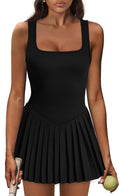 Athletic Dress for Women Built in Shorts U Neck Womens Tennis Dress Pleated with Pockets Sleeveless Golf Clothes