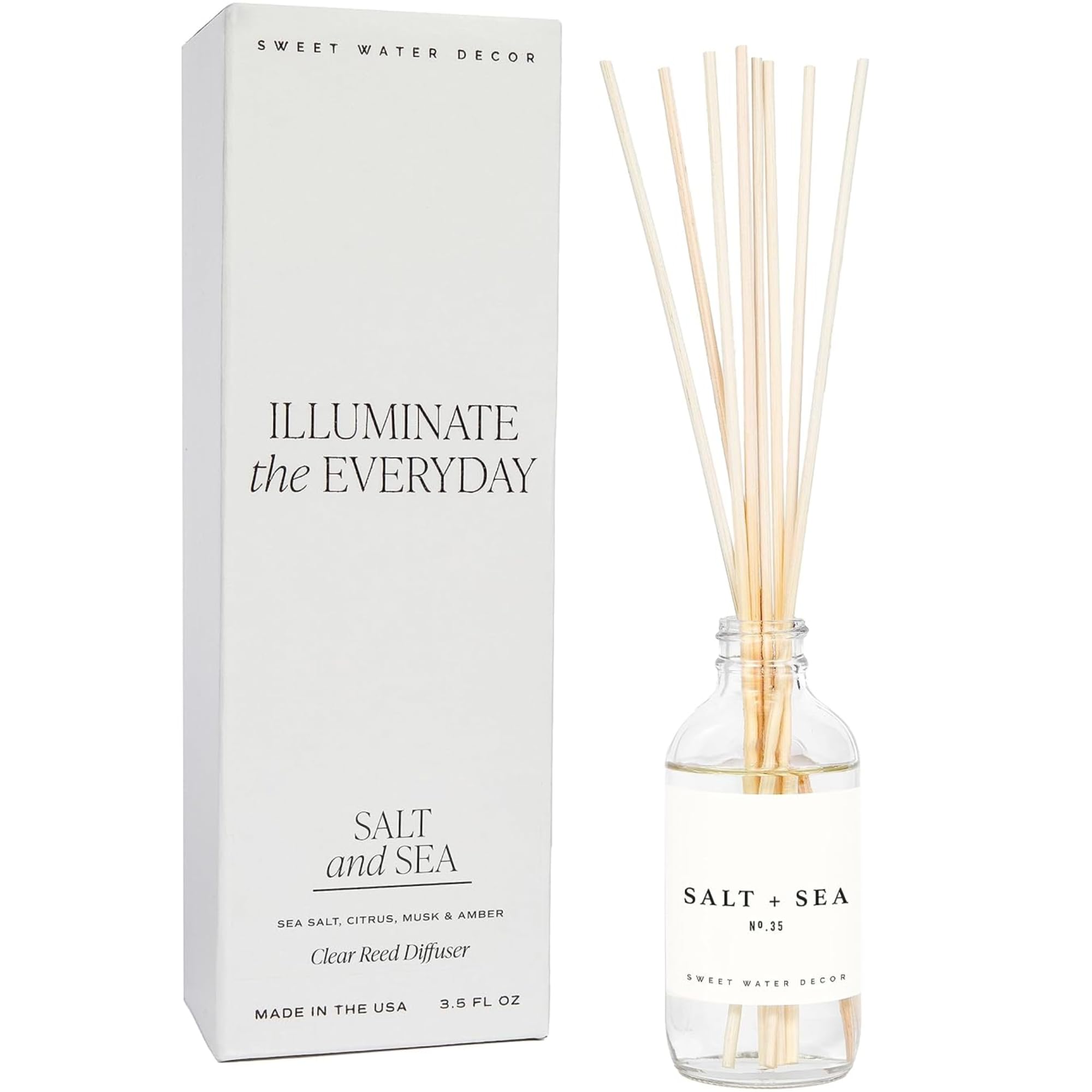 Sweet Water Decor Salt & Sea Reed Diffuser Set - Sea Salt Citrus & Musk Amber Scent Diffuser - Reed Diffusers for Home with L