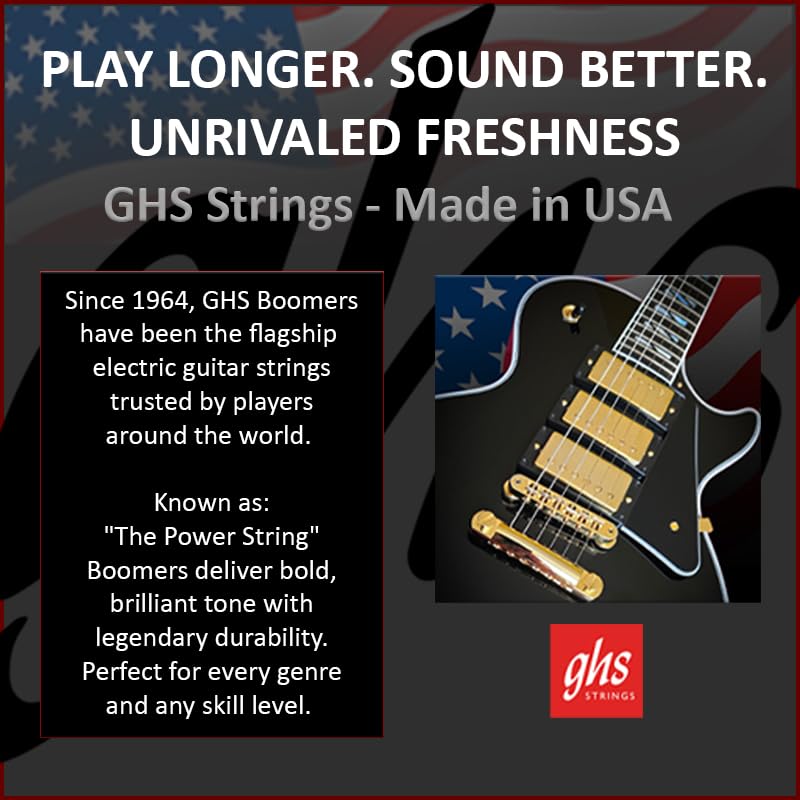 GHS Boomers Electric Guitar Strings – Nickel-Plated Steel – Bright, Balanced, Long-Lasting Tone – Smooth Feel & Stable Tuning – USA Made – Extra Light Gauge 09-42 (GBXL Set) - 4 PACK