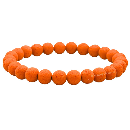 Amazing Gemstone Orange Lava Stone Bracelet for Women Men's Gifts - Protection Healing Crystal Bracelet - 8mm Gemstone Beaded