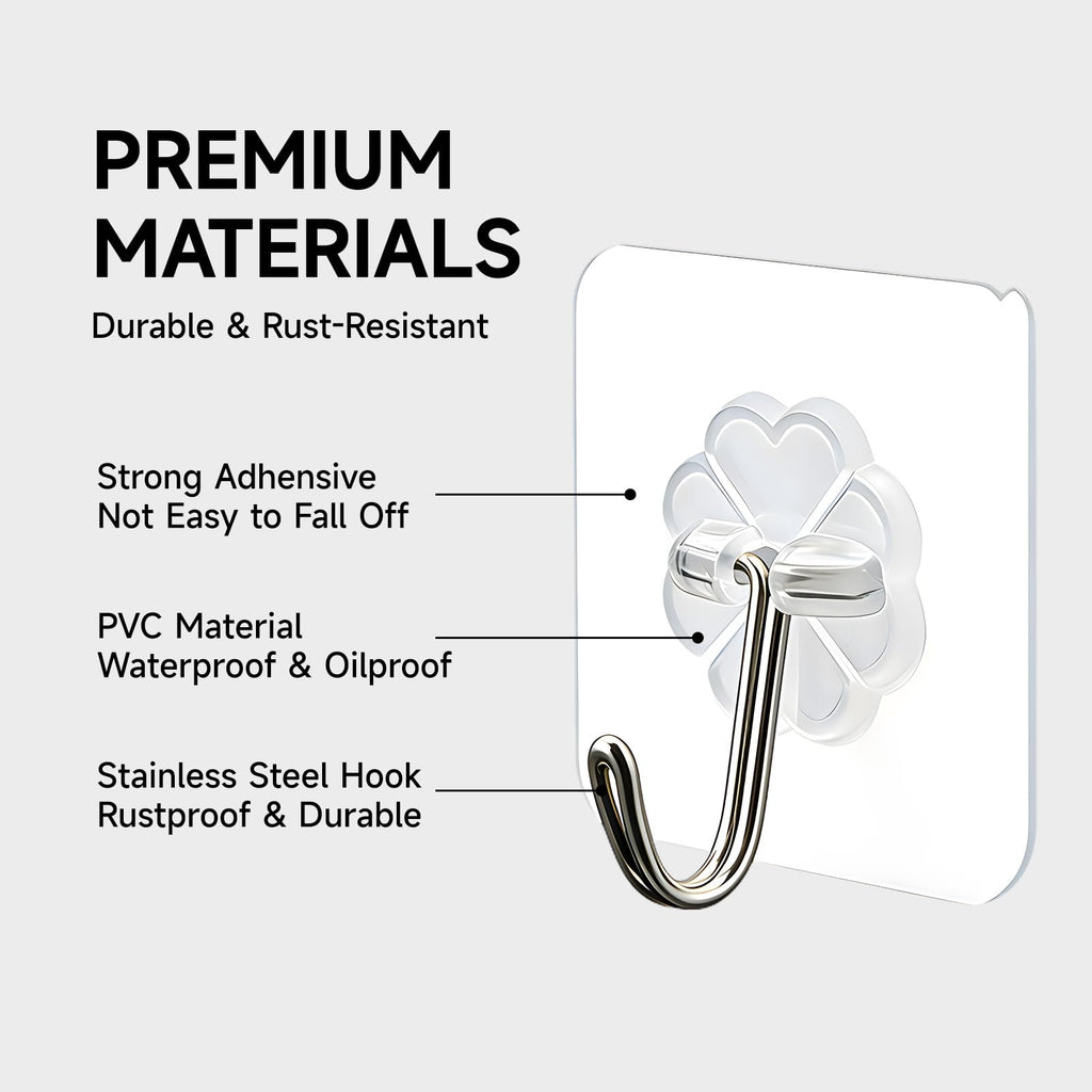 16 Pack Crystal Clear Adhesive Hooks for Hanging, Heavy Duty 22lb Sticky Hooks, Invisible Clear Wall Hooks No Drill No Damage, Waterproof Shower Hooks for Bathroom Kitchen Towel Keys