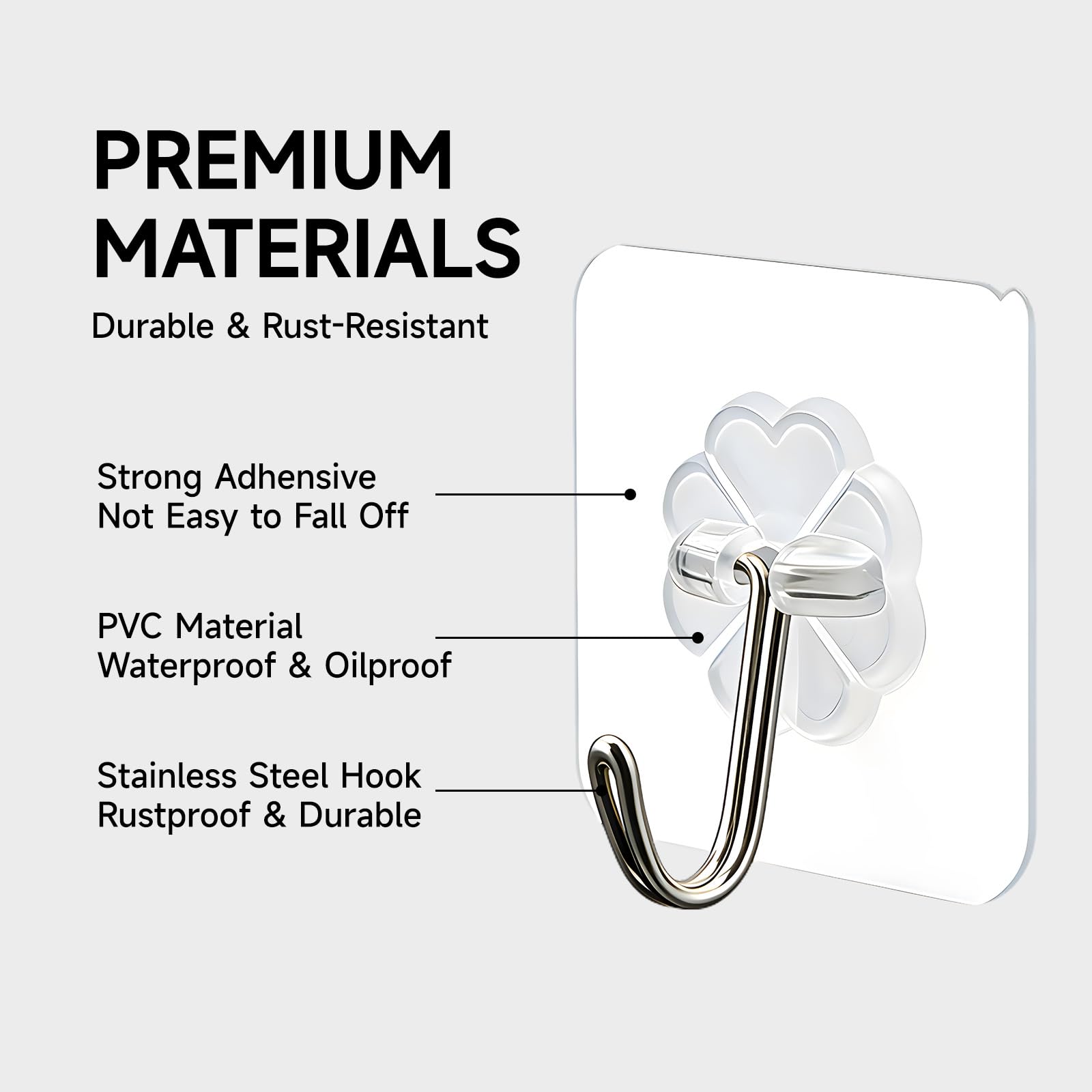 16 Pack Crystal Clear Adhesive Hooks for Hanging, Heavy Duty 22lb Sticky Hooks, Invisible Clear Wall Hooks No Drill No Damage, Waterproof Shower Hooks for Bathroom Kitchen Towel Keys