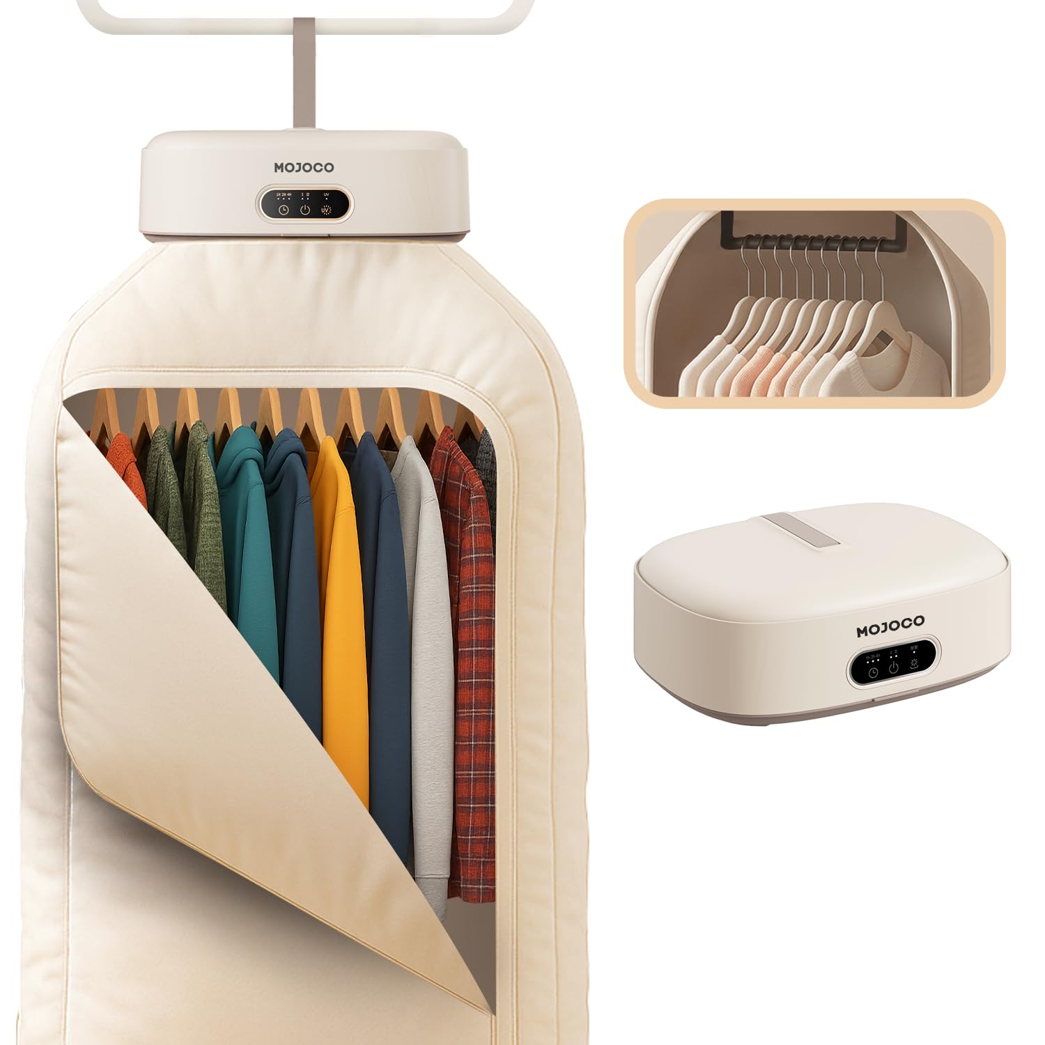 MOJOCO Portable Clothes Dryer - Mini/Compact Dryer for Apartment, RV, Travel - Small Quiet Fast-Drying Machine with Adjustable Timer & Hassle-Free Setup