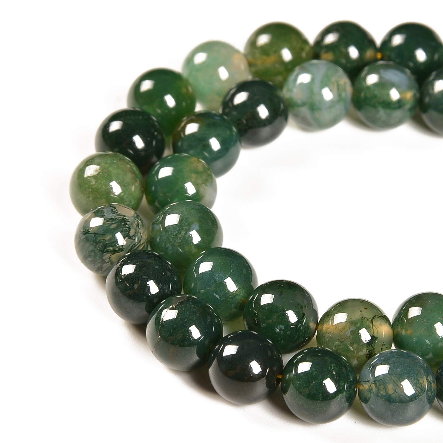 Nancybeads 45pcs 8mm Natural Green Moss Agate Gemstone Round Spacer Loose Stone Beads for Jewelry Making 15.5" 1 Strand (Gree