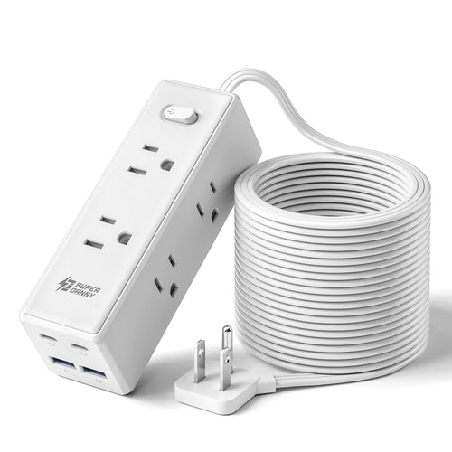 15 Ft Extension Cord with Multiple Outlets, Long Extension with 6 Outlets 4 USB Ports(2 USB C), Flat Plug Surge Protector Pow