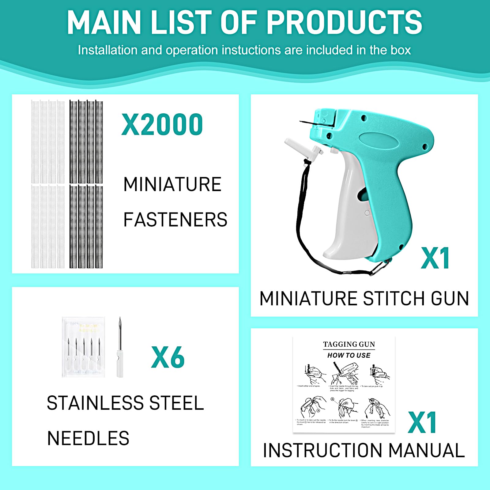 2026 New Stitch Gun for Clothes, Handheld Quick Clothing Fixer Sewing Kit with 1000 Black & 1000 White Fasteners, 6 Replacement Needles, Pink