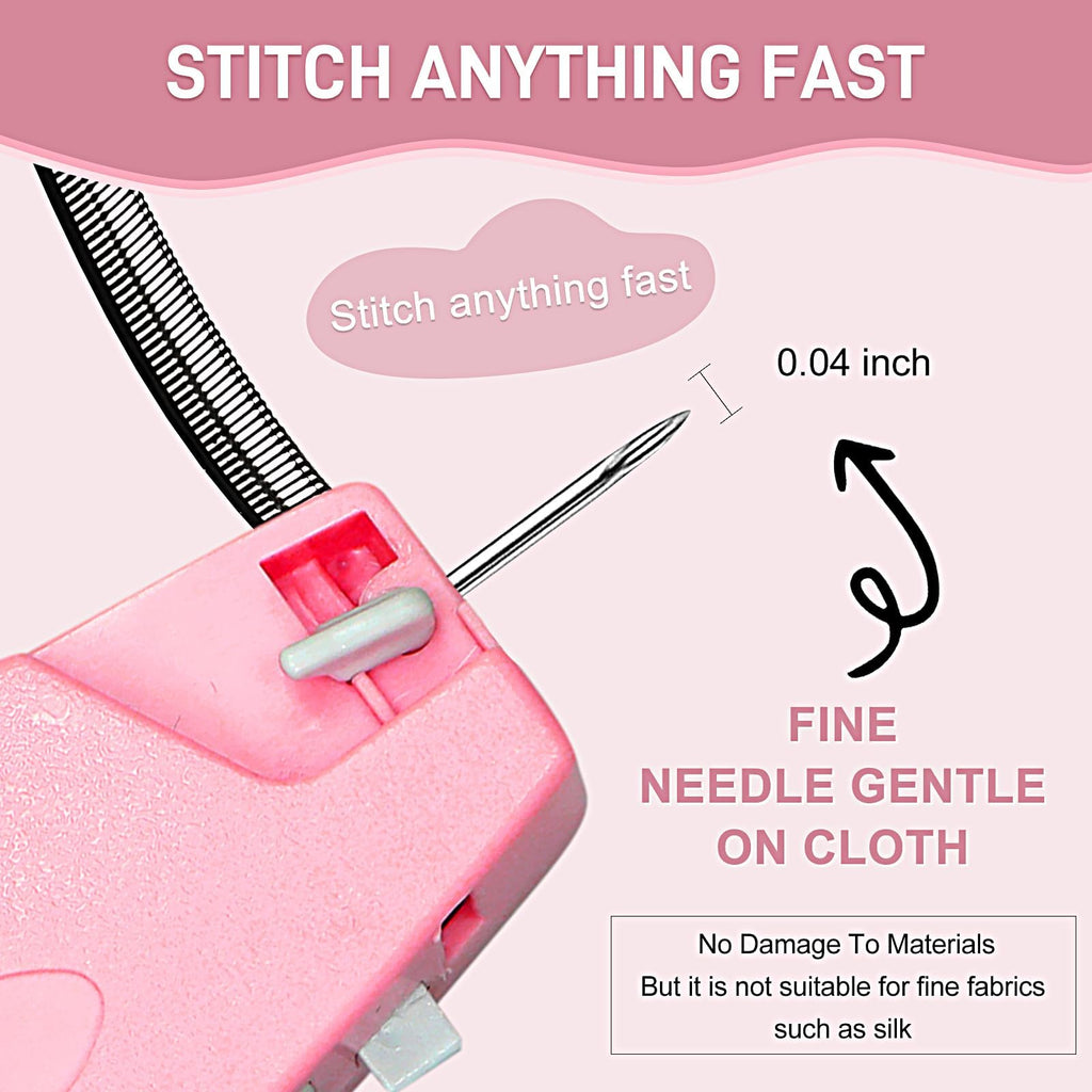 2026 New Stitch Gun for Clothes, Handheld Quick Clothing Fixer Sewing Kit with 1000 Black & 1000 White Fasteners, 6 Replacement Needles, Pink