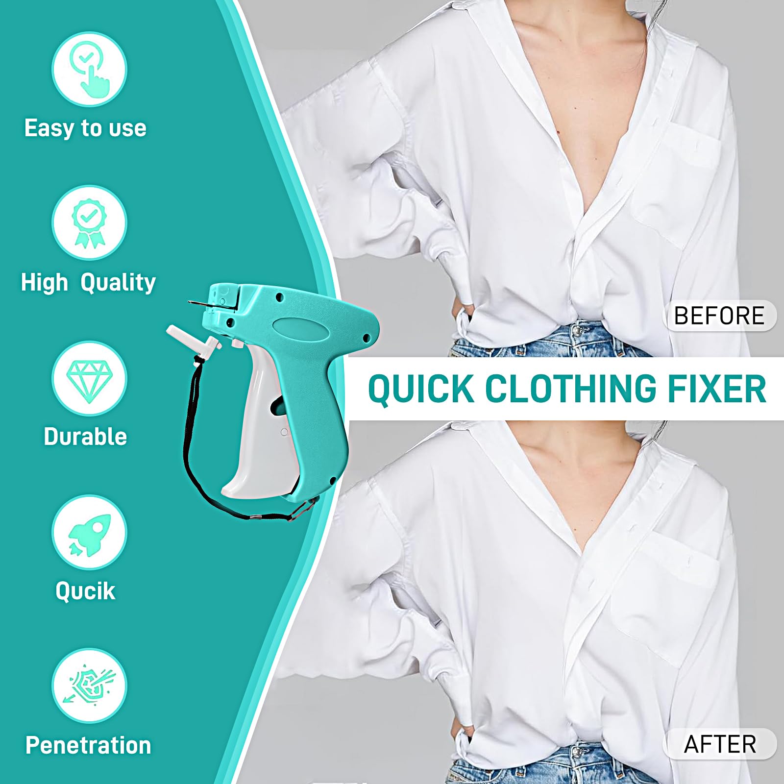 2026 New Stitch Gun for Clothes, Handheld Quick Clothing Fixer Sewing Kit with 1000 Black & 1000 White Fasteners, 6 Replacement Needles, Pink