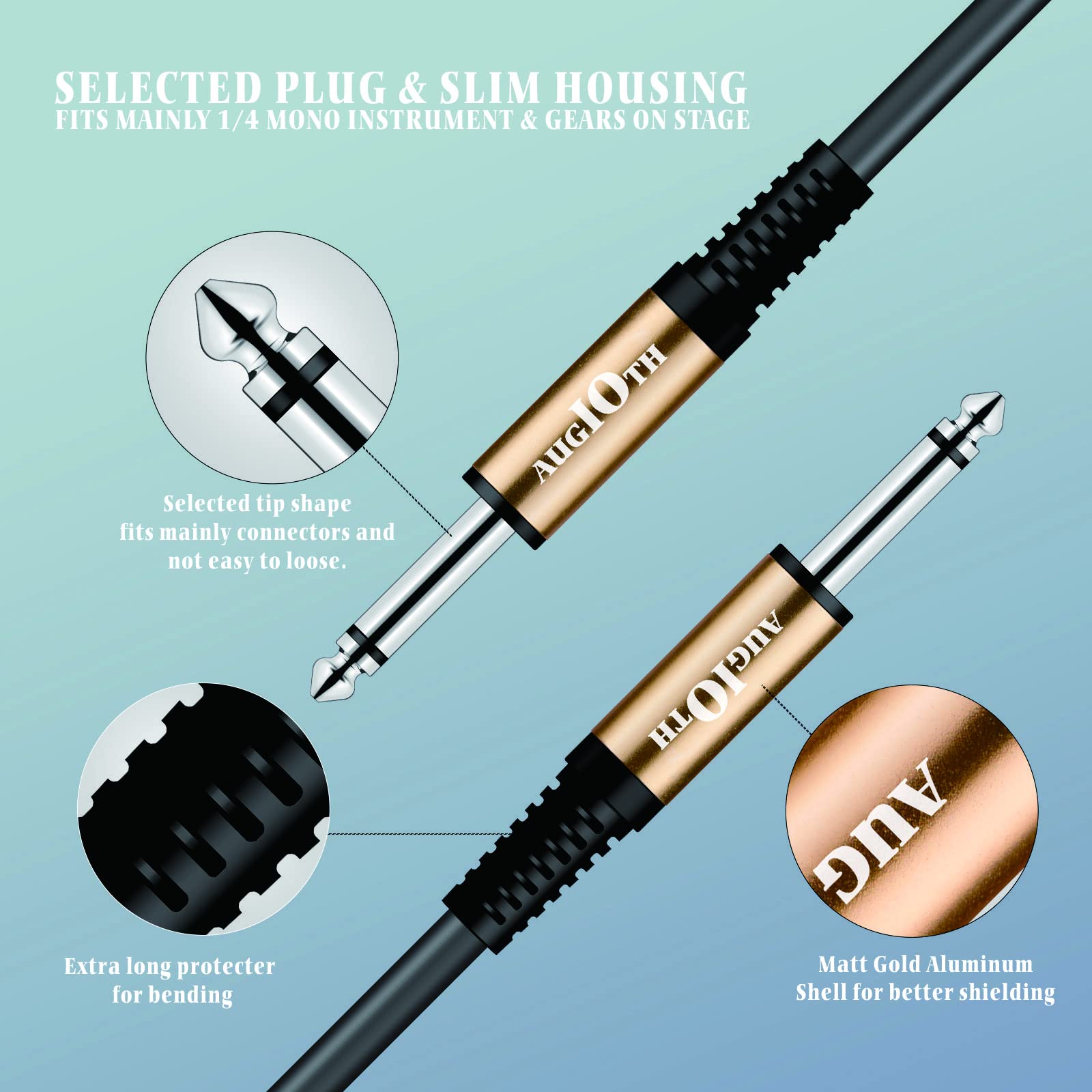 Guitar Cable 20 ft 4 Color Pack, Stage Electric Instrument Bass Cable AMP Cord 1/4 Straight to Straight