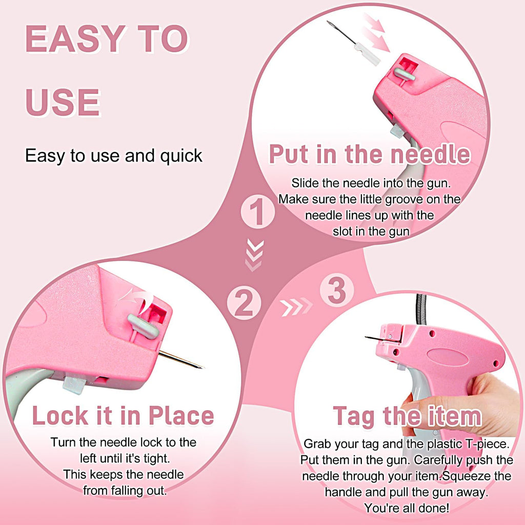 2026 New Stitch Gun for Clothes, Handheld Quick Clothing Fixer Sewing Kit with 1000 Black & 1000 White Fasteners, 6 Replacement Needles, Pink