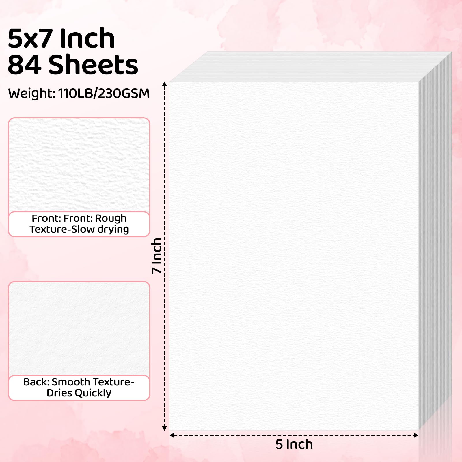 84 Sheets Watercolor Paper 5x7, 110lb/230gsm Cold Press Watercolor Paper Bulk, Cotton Water Color Paper, White Drawing Paper for Sketching, Acrylic, Gouache, Watercolor Supplies for Kids Adults