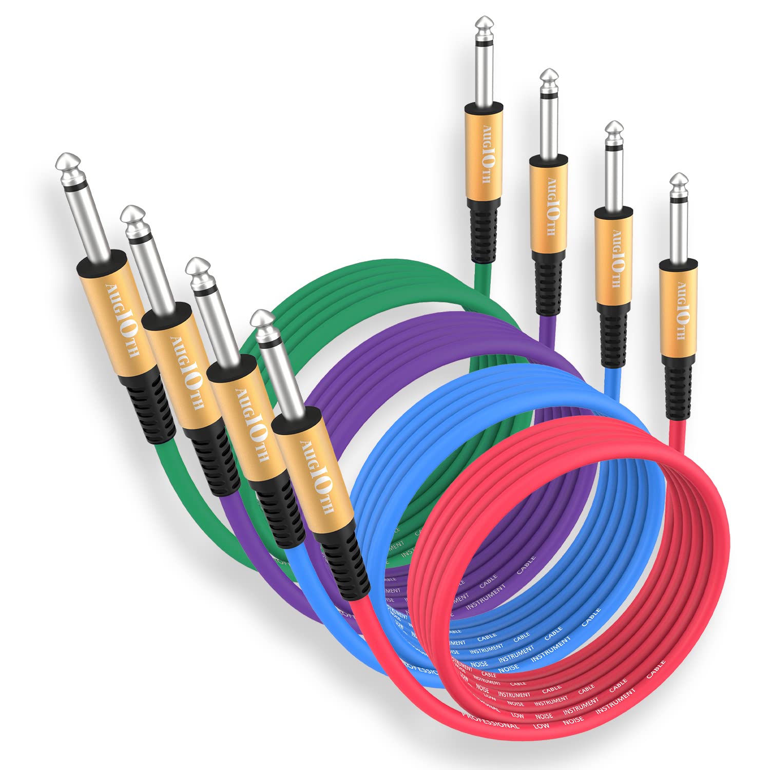 Guitar Cable 20 ft 4 Color Pack, Stage Electric Instrument Bass Cable AMP Cord 1/4 Straight to Straight