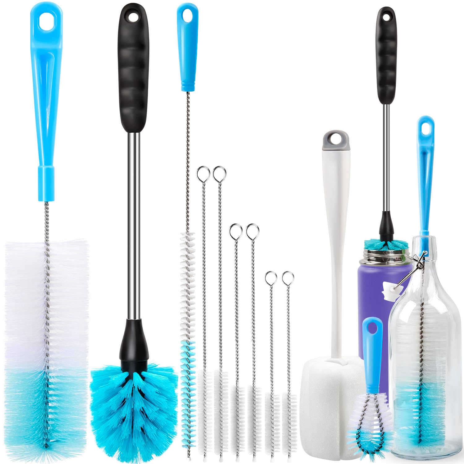Holikme Bottle Brush Tube Cleaning Lab Set with Long Handle, Cup Cleaner for Washing Narrow Neck Beer Wine Decanter Pipes Lid