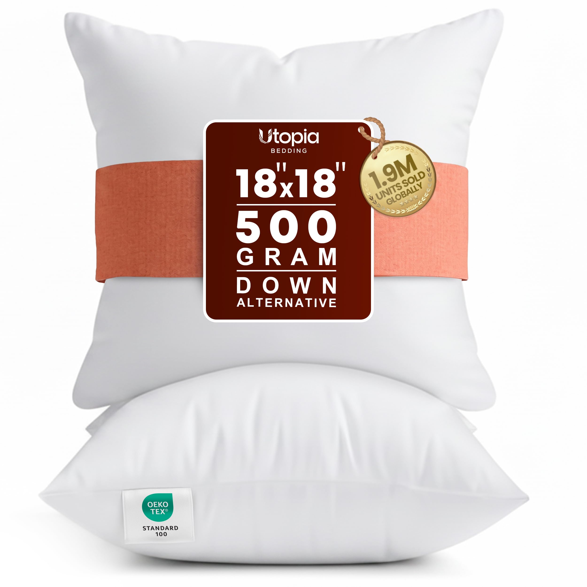 Utopia Bedding 18x18 Pillow Inserts, Set of 2, White – Indoor Decorative Throw Pillows for Bed, Sofa & Couch – Soft, Supporti