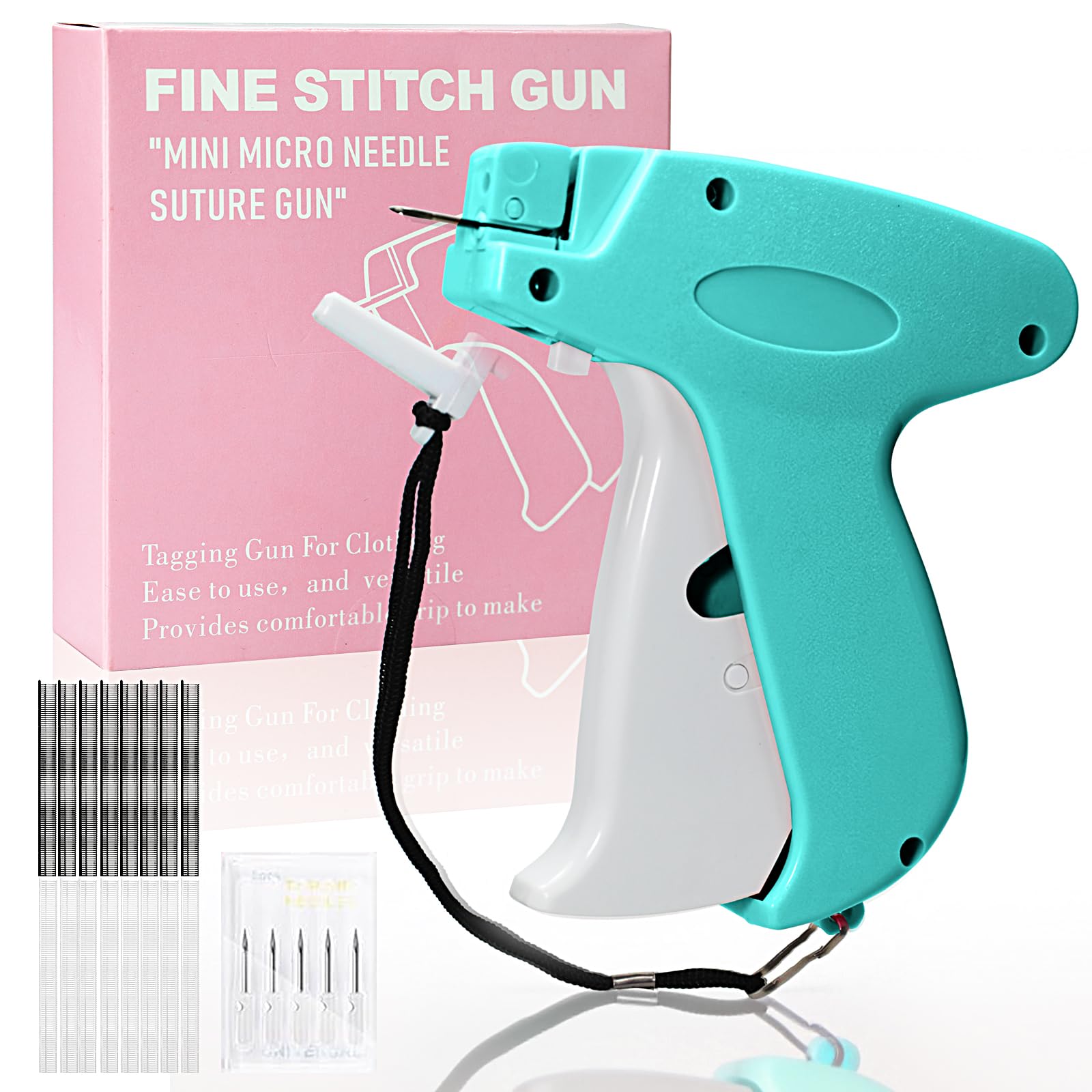 2026 New Stitch Gun for Clothes, Handheld Quick Clothing Fixer Sewing Kit with 1000 Black & 1000 White Fasteners, 6 Replacement Needles, Pink