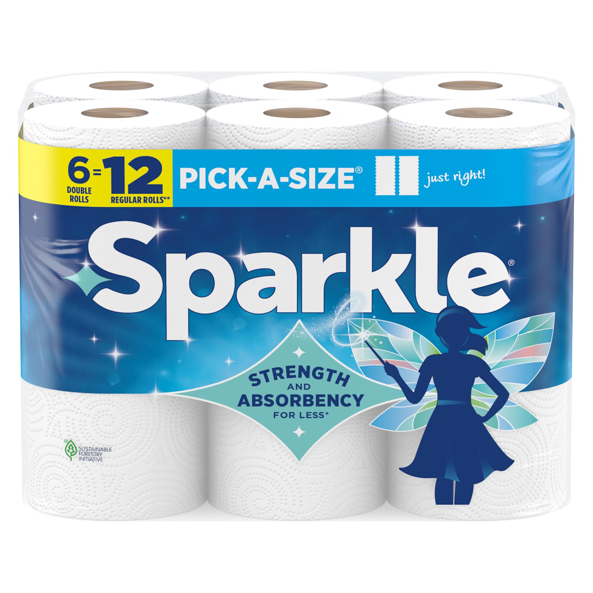 Sparkle Pick-A-Size Paper Towels, 6 Double Rolls (660 Sheets Total) - Strong 2-Ply Towels for Kitchen Cleanup and Everyday Me