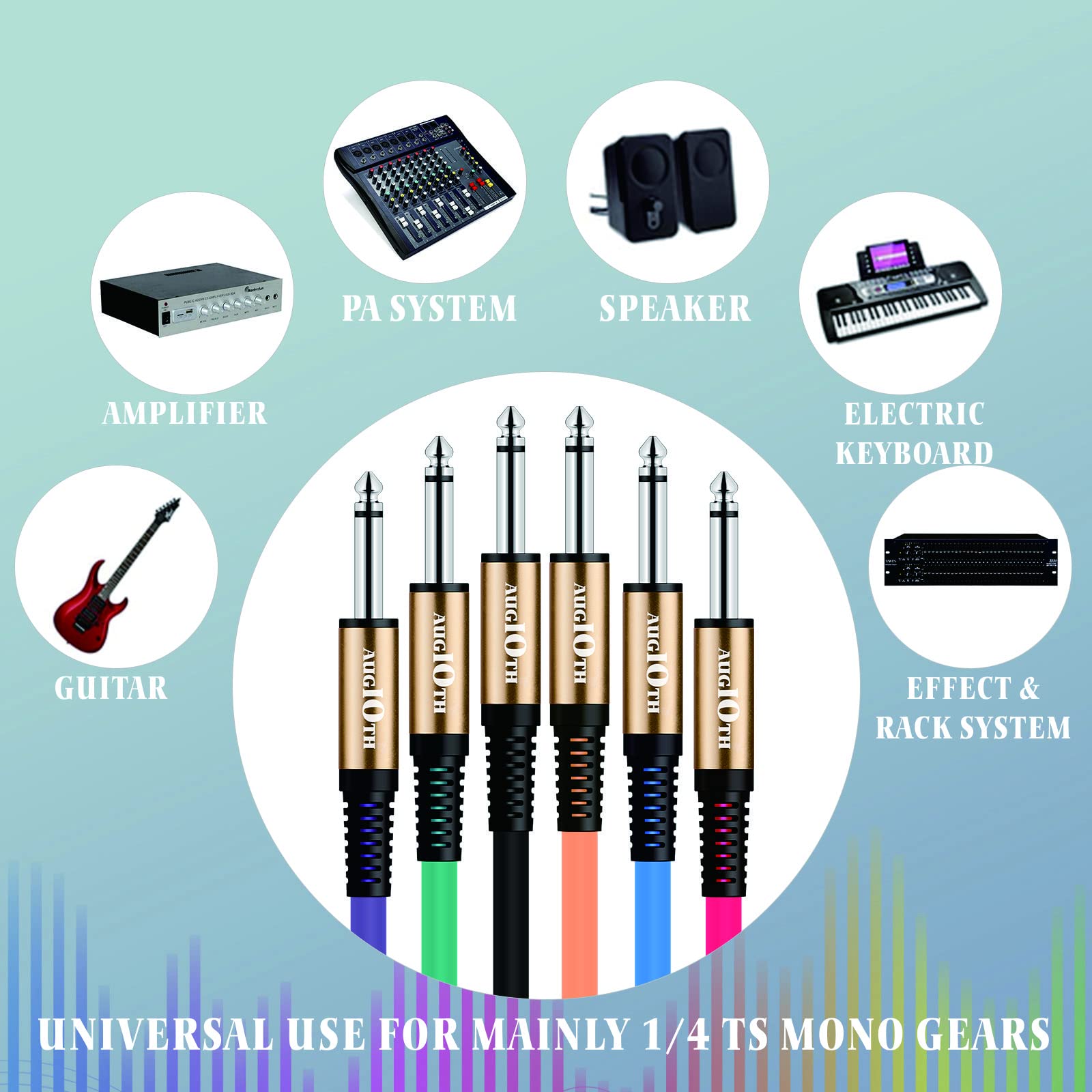Guitar Cable 20 ft 4 Color Pack, Stage Electric Instrument Bass Cable AMP Cord 1/4 Straight to Straight