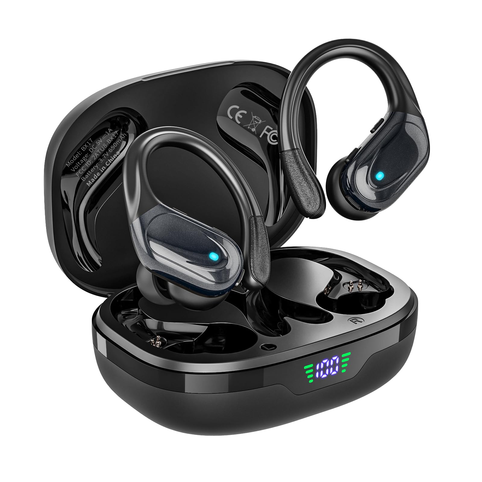 HAOYUYAN Wireless Earbuds, Sports Bluetooth Headphones, 80Hrs Playtime Ear Buds with LED Power Display, Noise Canceling Heads