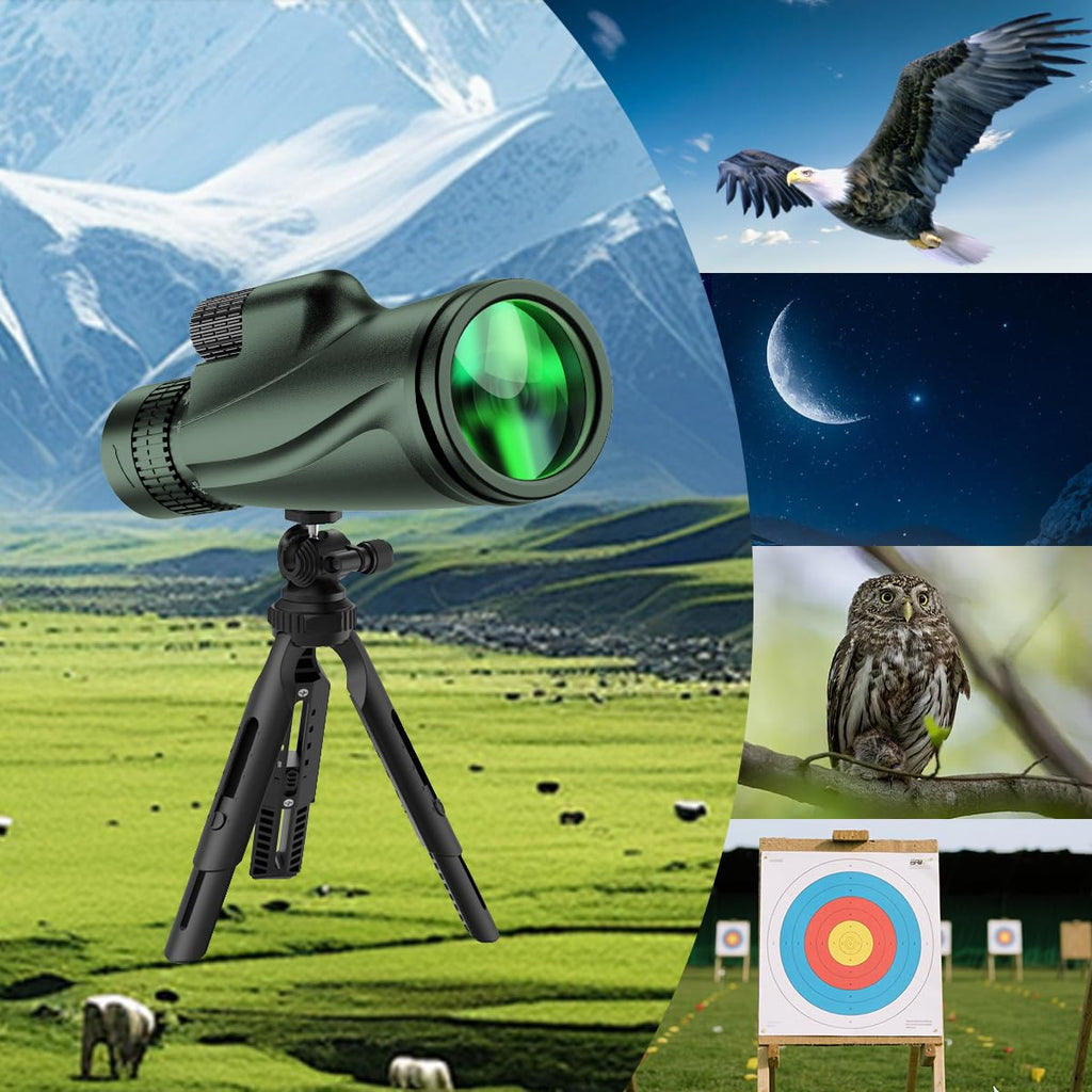 Monocular Telescope 80 x 100 High Powered Monoculars for Adults with Tripod, Monocular for Smartphone Suitable for Bird Watching Larger Vision Monoculars for Adults with BAK4 Prism & FMC Lens Green