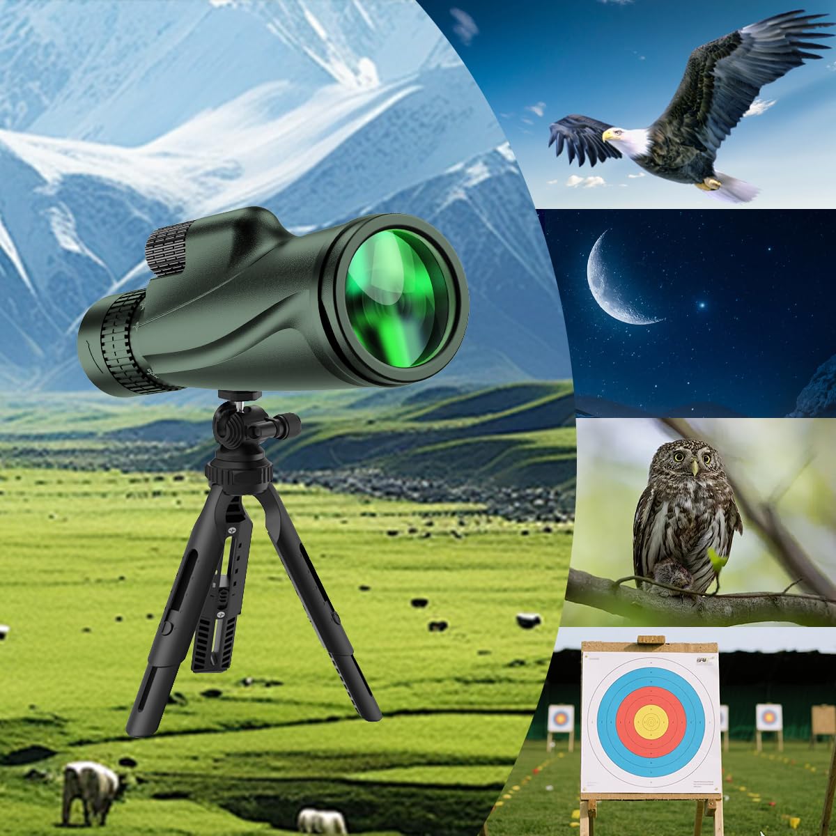 Monocular Telescope 80 x 100 High Powered Monoculars for Adults with Tripod, Monocular for Smartphone Suitable for Bird Watching Larger Vision Monoculars for Adults with BAK4 Prism & FMC Lens Green