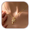 Partm Gold Cross Necklace for Women 14K Plated Dainty Pendant Cross Chain Faith Crucifix Choker Baptism Necklace for Women Tr
