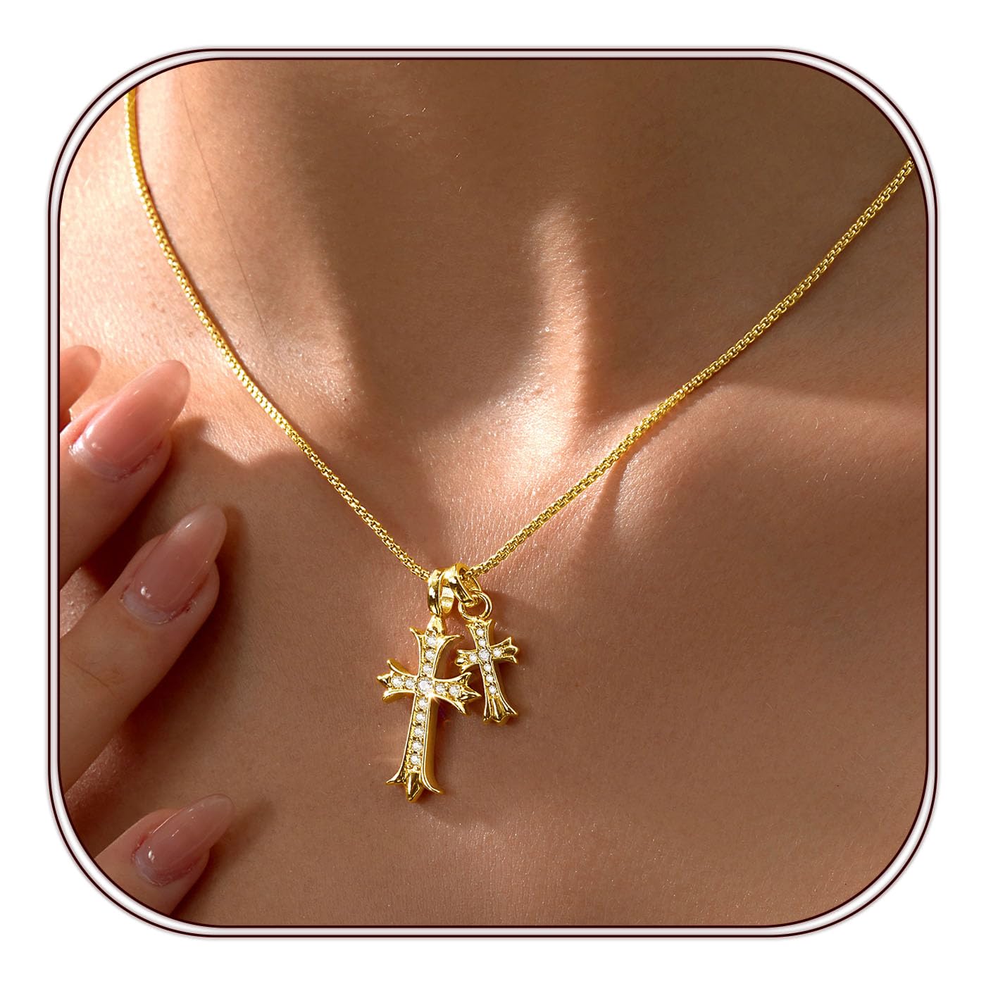 Partm Gold Cross Necklace for Women 14K Plated Dainty Pendant Cross Chain Faith Crucifix Choker Baptism Necklace for Women Tr