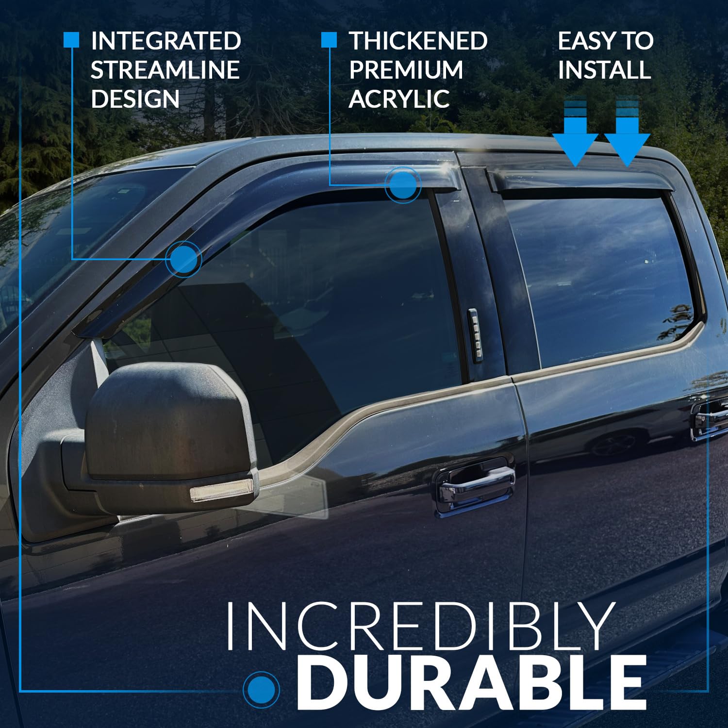 Window Visor Compatible with 1989-1998 Suzuki Sidekick, DGWV2-403-2 Outside Mount Deflector Rain Guard Dark Smoke, 4 Pcs Set