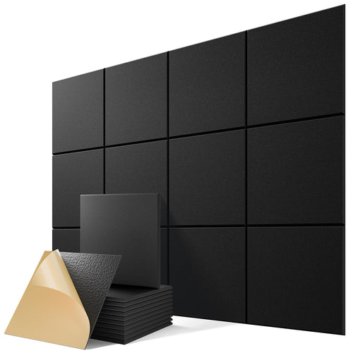 12 Pack Self-Adhesive Sound Proof Foam Panels for Walls 12"x12"x0.4" Fabric | High-Density Acoustic Panels, Noise Reducing So