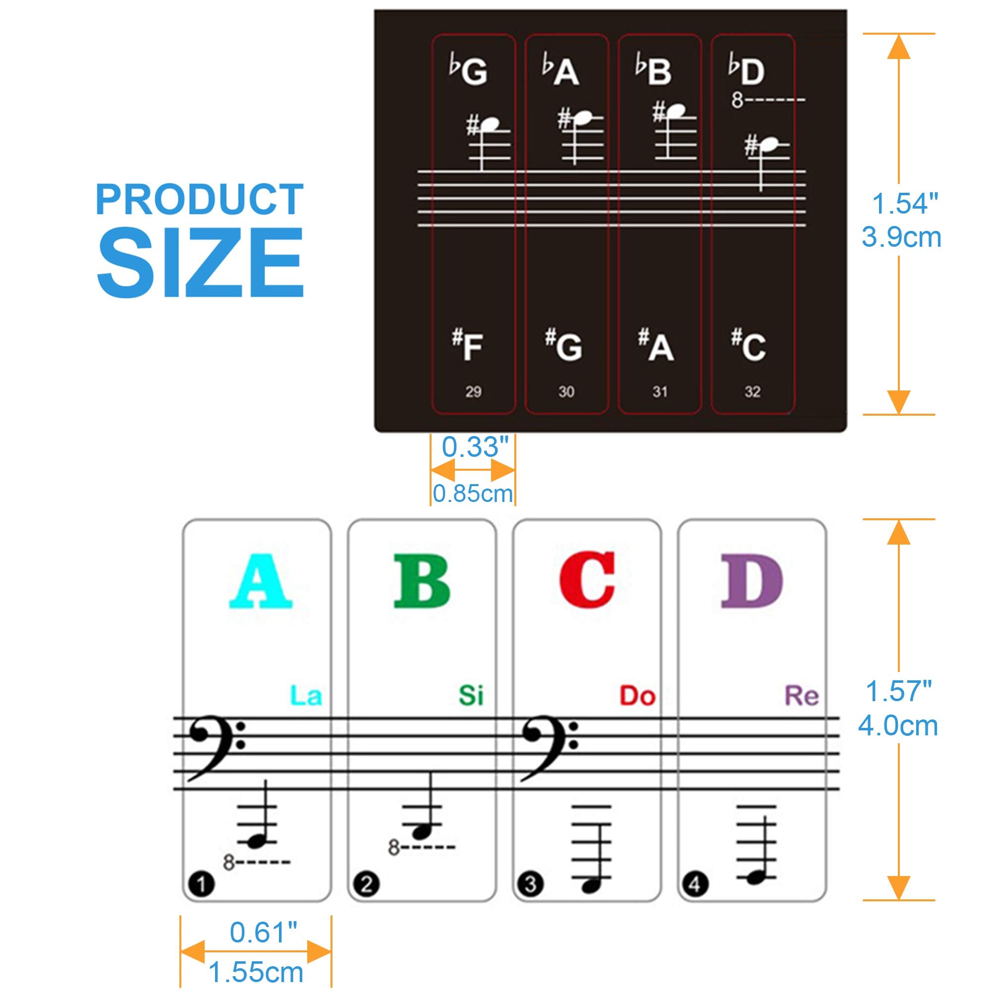 Piano Keyboard Stickers for 88/61/54/49/37 Key, Bold Large Letter Piano Stickers for Learning, Removable Piano Keyboard Letters, Notes Label for Beginners and Kids, Multicolor