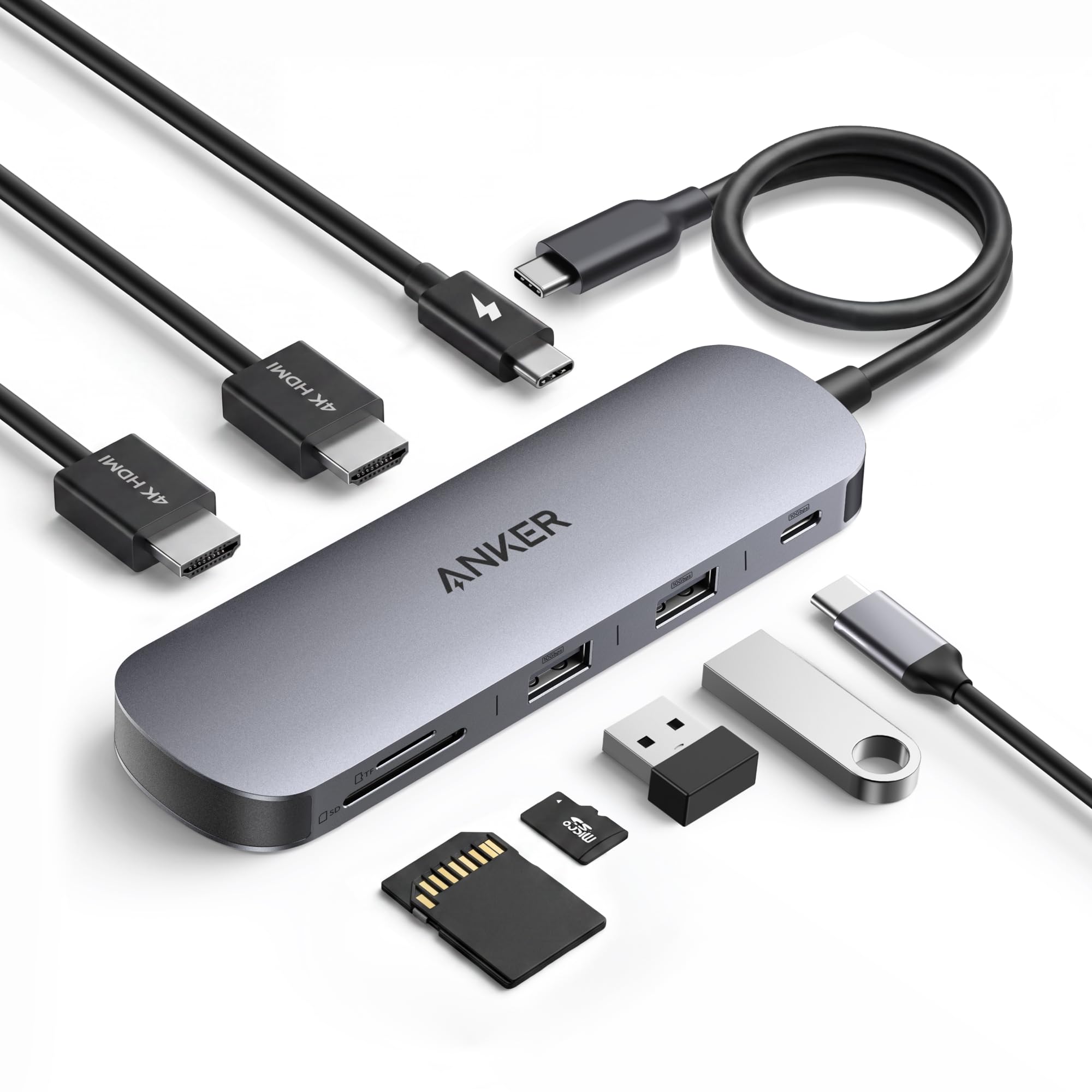 Anker Nano Laptop Docking Station Dual Monitor, 8-in-1 USB C Dock with 4K@60Hz HDMI, 10Gbps 1 USB-C, 2 USB-A, 85W PD, SD/TF C
