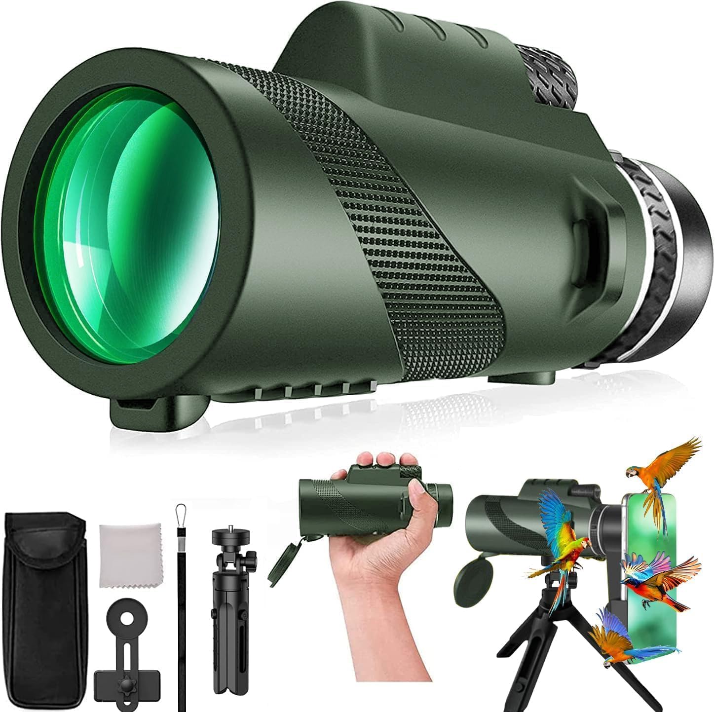 Monocular-Telescope 80x100 High Powered Monoculars High Definition for Adults High Powered with HD BAK4 Prism Smartphone Adap
