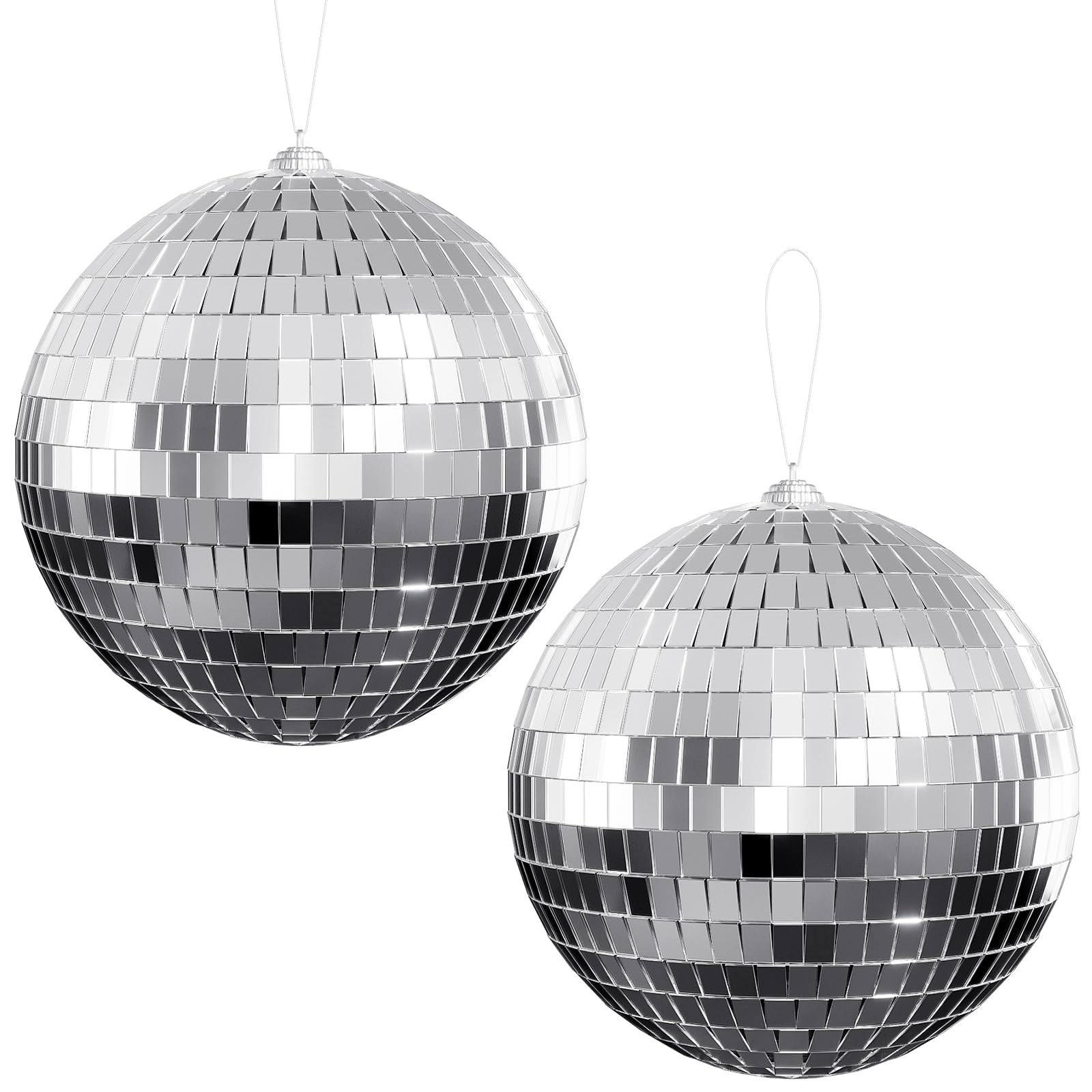 Youdepot Disco Ball 4" Inch 2-Pack,Silver Hanging Ball with Attached String for Ring,Reflects Light,Fun Party Home Bands Deco